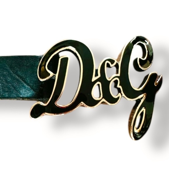 Dolce & Gabbana 00s black genuine leather enamel Logo buckle Bling Belt